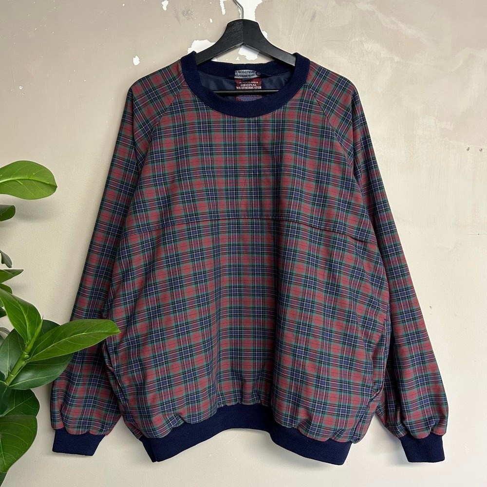 Vintage Sunderland of Scotland Plaid Golf Windbreaker Pullover Mens XL Navy
